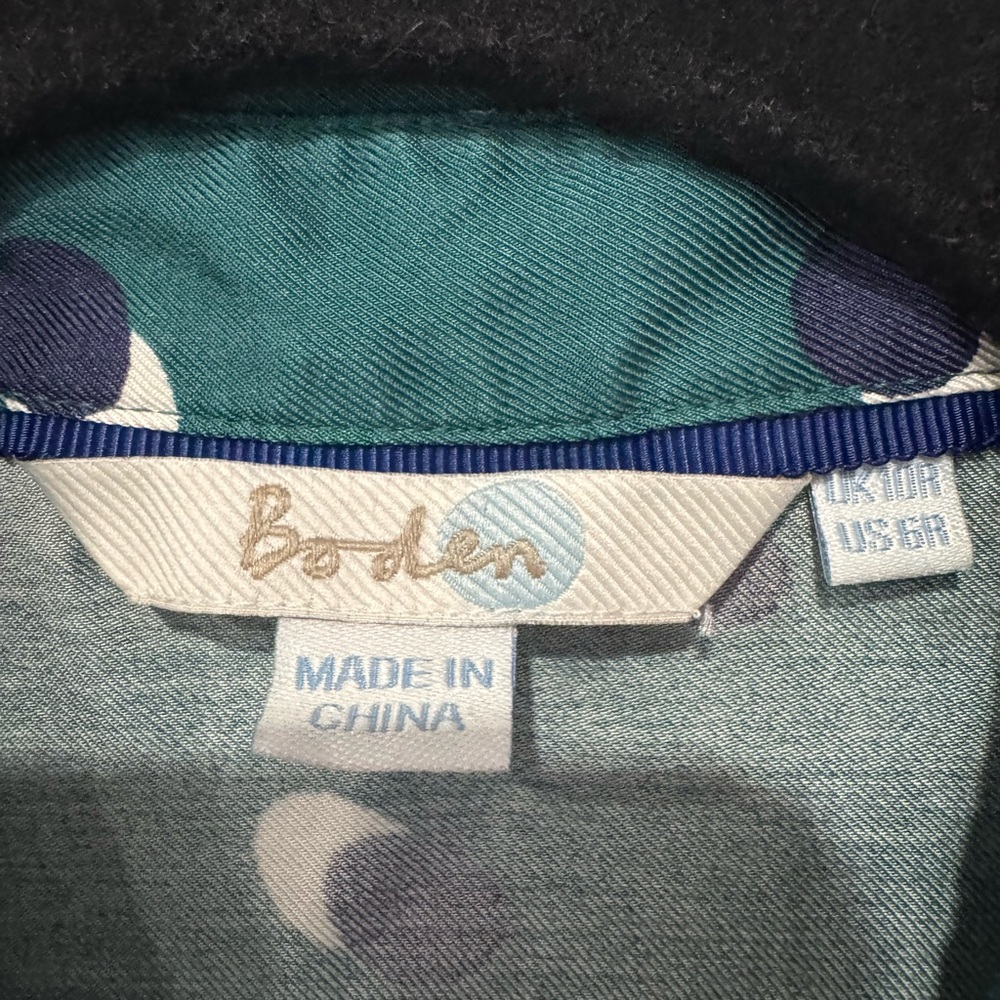 Boden Jenna shirt dress navy and green dot/moon pattern 6R tall- Longsleeve - Picture 2 of 4
